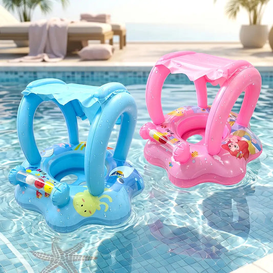 عوامة السباحة الآمنة للأطفال مع مظلة حماية 🏖️👶