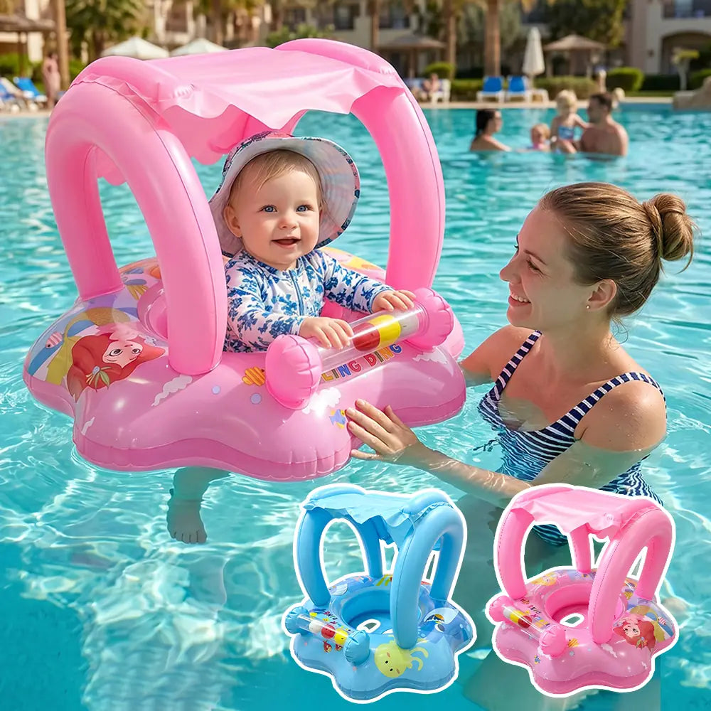 عوامة السباحة الآمنة للأطفال مع مظلة حماية 🏖️👶